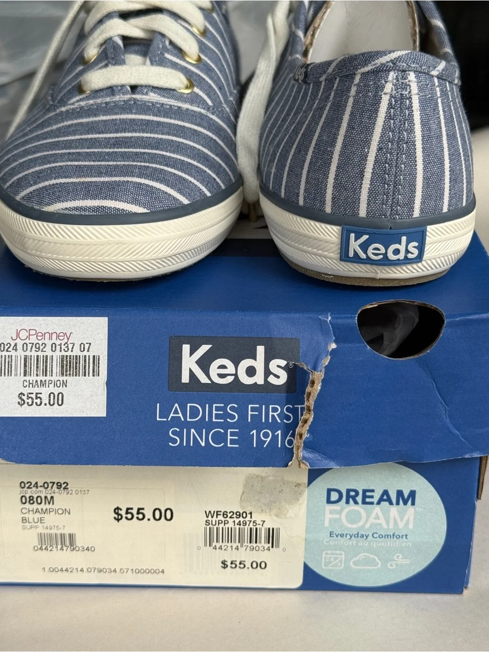 Keds Champion Chambray Breton Stripe Sneakers NIB Size 8 Blue White Nautical